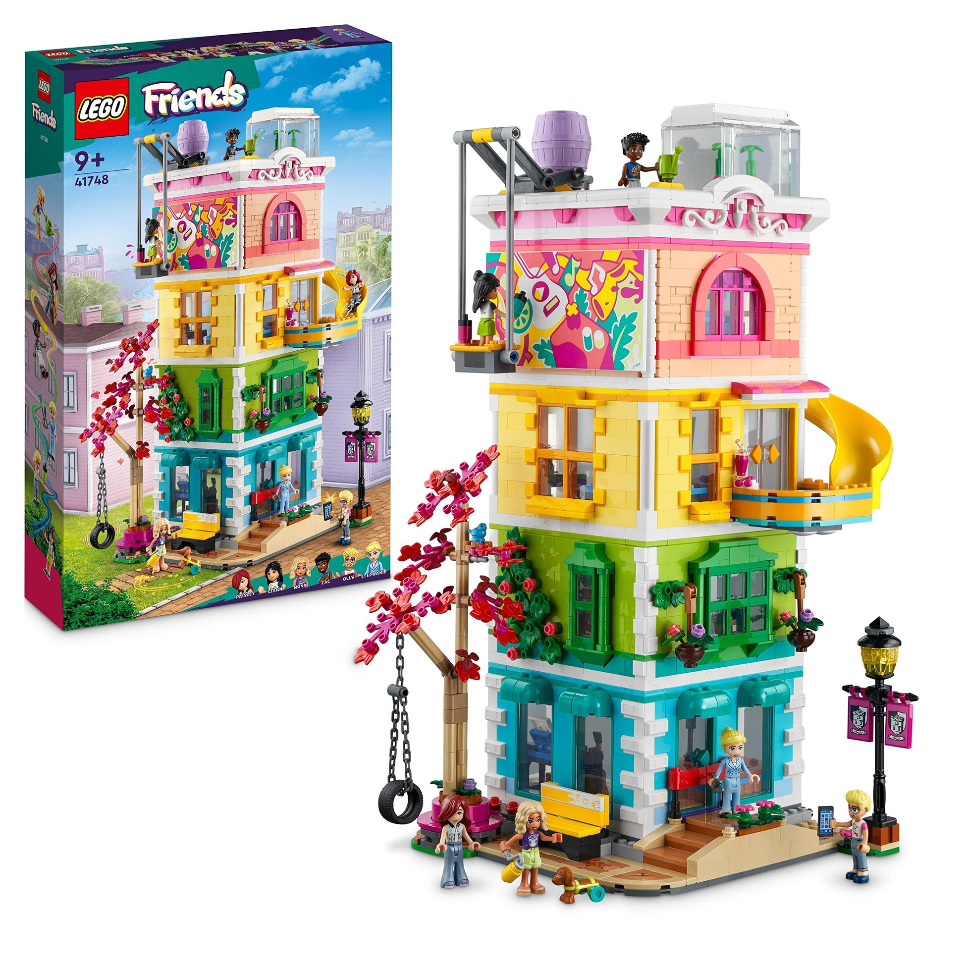 LEGO 41748 Friends Heartlake City kopienas centrs - modulāra ēka ar mākslas un ierakstu studijām, 6 mini lellēm un suni Pickle.