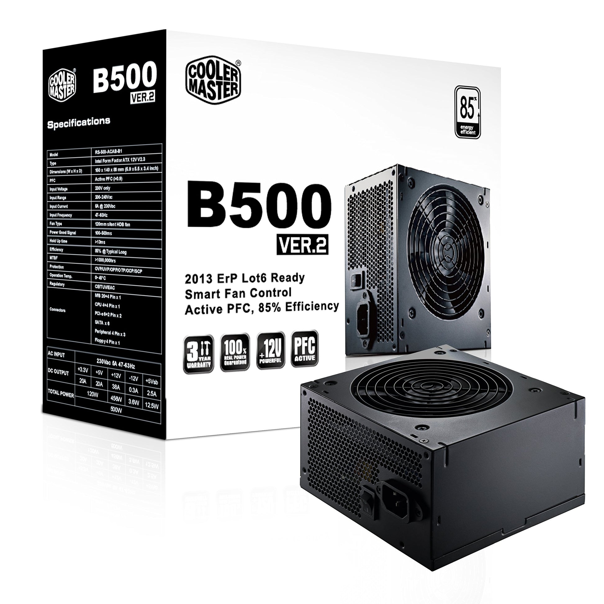 Cooler Master B500 ver 2 - Non-modular, 80 Plus White, 500W power supply unit, RS500-ACABB1-EU.