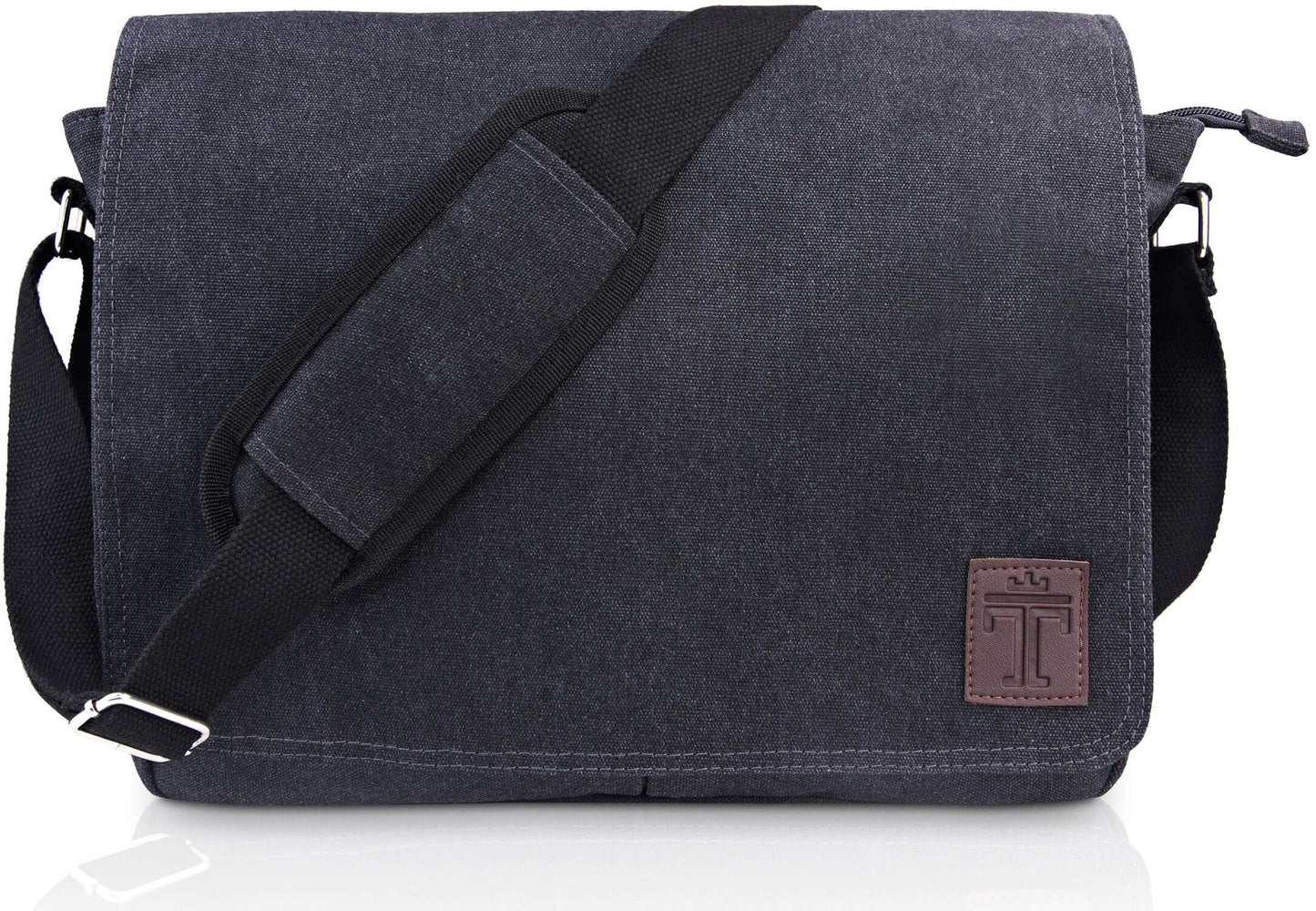 TRAVANDO klēpjdatora soma 14-16 collu, vīriešu plecu soma no kanvas, kurjera soma, messenger bag darbam, skolai un ikdienai, notebook soma, melna