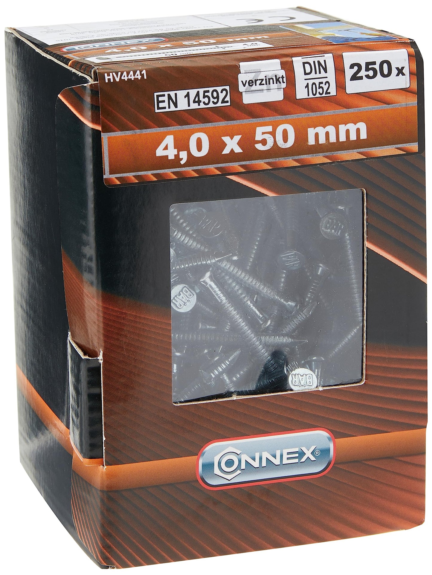 Connex ankernaglas 4,0 x 50 mm, 250 gab., cinkotas, profilēts kāts, atkārtoti lietojamā kartona kastē, stiprām koka savienojumu konstrukcijām, HV4441