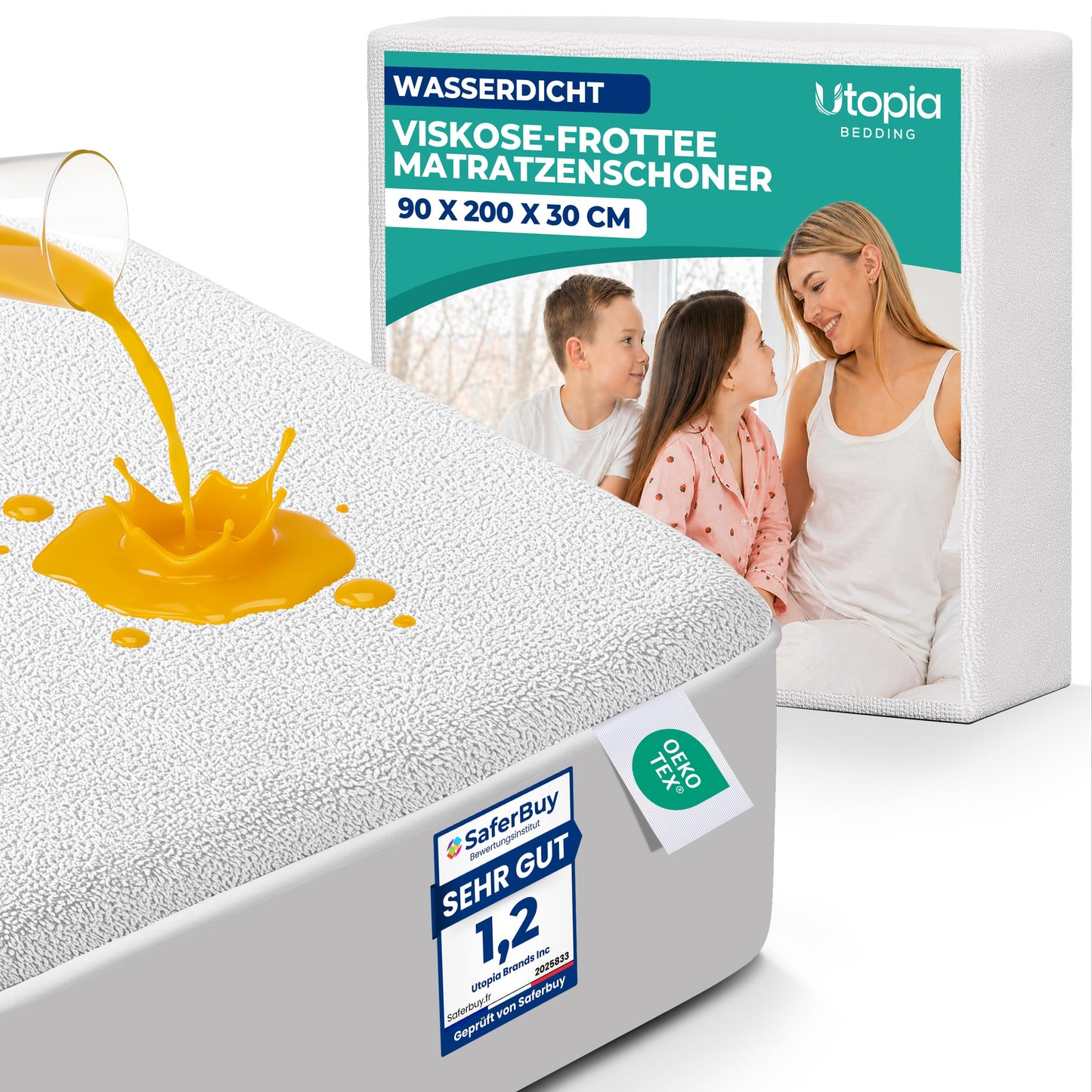 Ūdensnecaurlaidīgs matrača aizsargs no viskozes frotē 90 x 200 x 30 cm