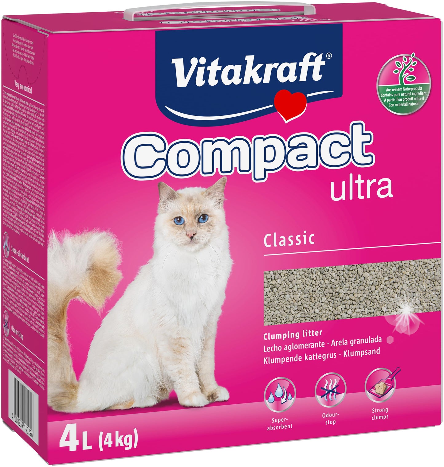 Kunkuļojoši bentonīta kaķu pakaiši Vitakraft Compact Ultra Classic, smaku absorbējoši, viegli tīrāmi (1x 4kg)