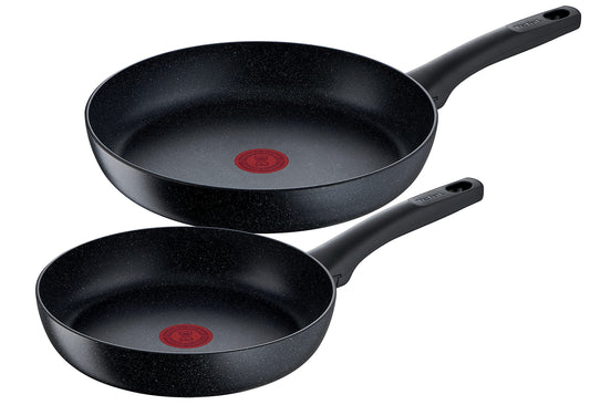 Tefal G28191 Black Stone Pans Set - 24/28 cm, non-stick coating, thermo-signal temperature indicator, induction compatible.