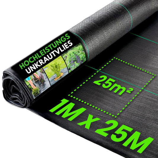 Nezāļu paklājs Green Thumbz Extra Stiprs - 1x25 m, 100g/m2 - dārza audums, paaugstināto dobju plēve, nezāļu plēve, smilšu kastes audums un augsnes aizsardzības sega, ūdens caurlaidīgs