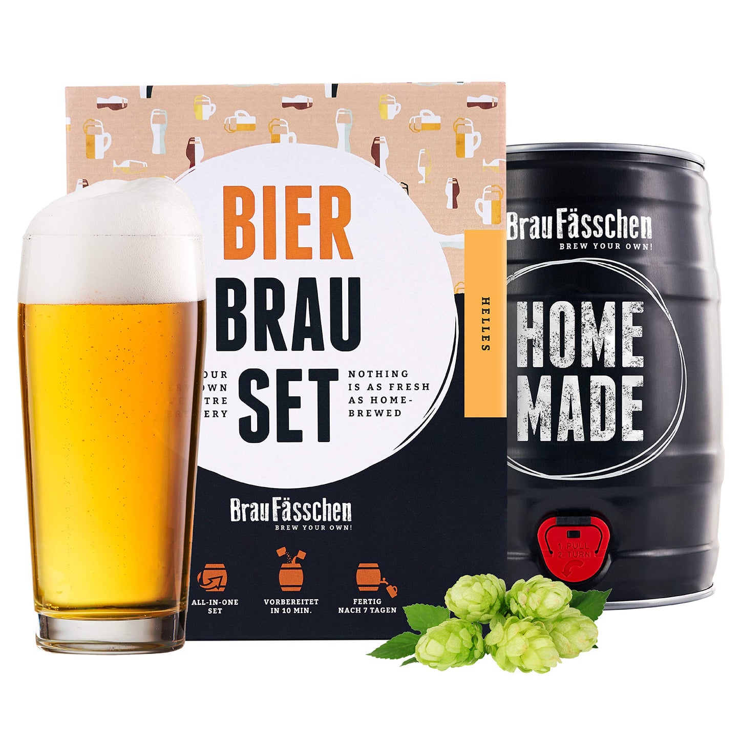 Braufässchen | alus brūvēšanas komplekts pašbrūvēšanai | Helles 5L mucā | gards alus 7 dienās | ideāla dāvana vīriešiem