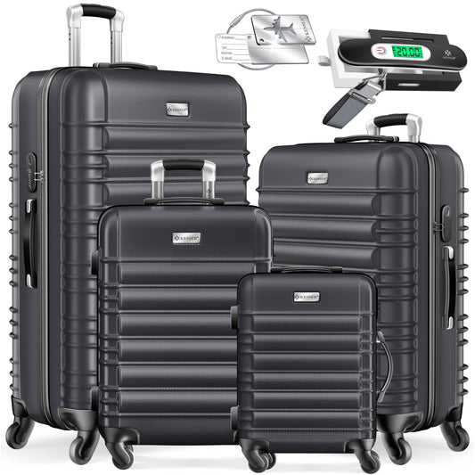 KESSER® 4 daļu koferu komplekts, cietā korpusa ceļojumu koferi S-M-L-XL, trolija koferis ar 4 ritenīšiem, ABS cietais korpuss, teleskopiskais rokturis, kofera svari un bagāžas birka, koferis ar slēdzeni, Anthrazit