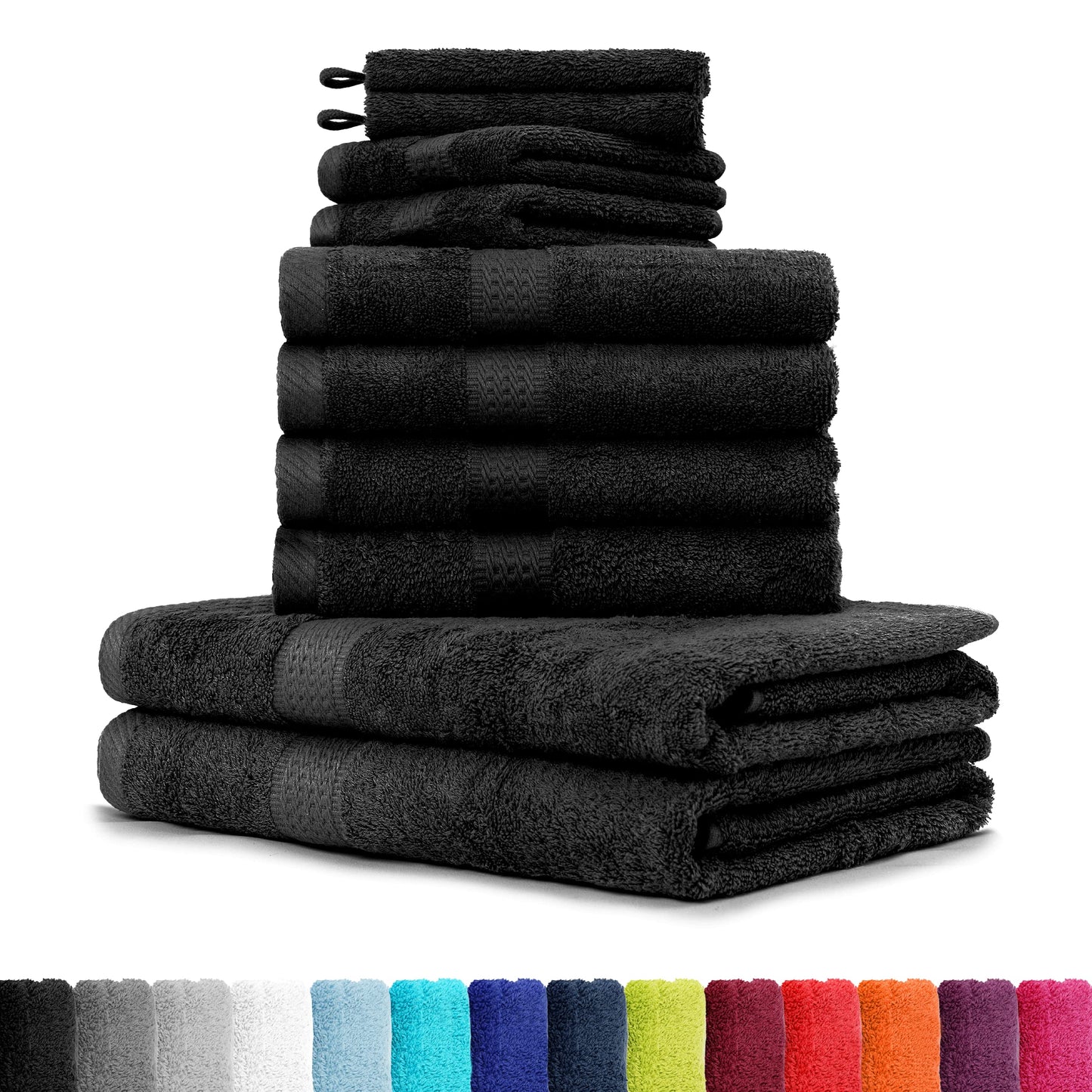 Frotē dvieļu komplekts BaSaTex, melns, pilns komplekts, 100% kokvilna