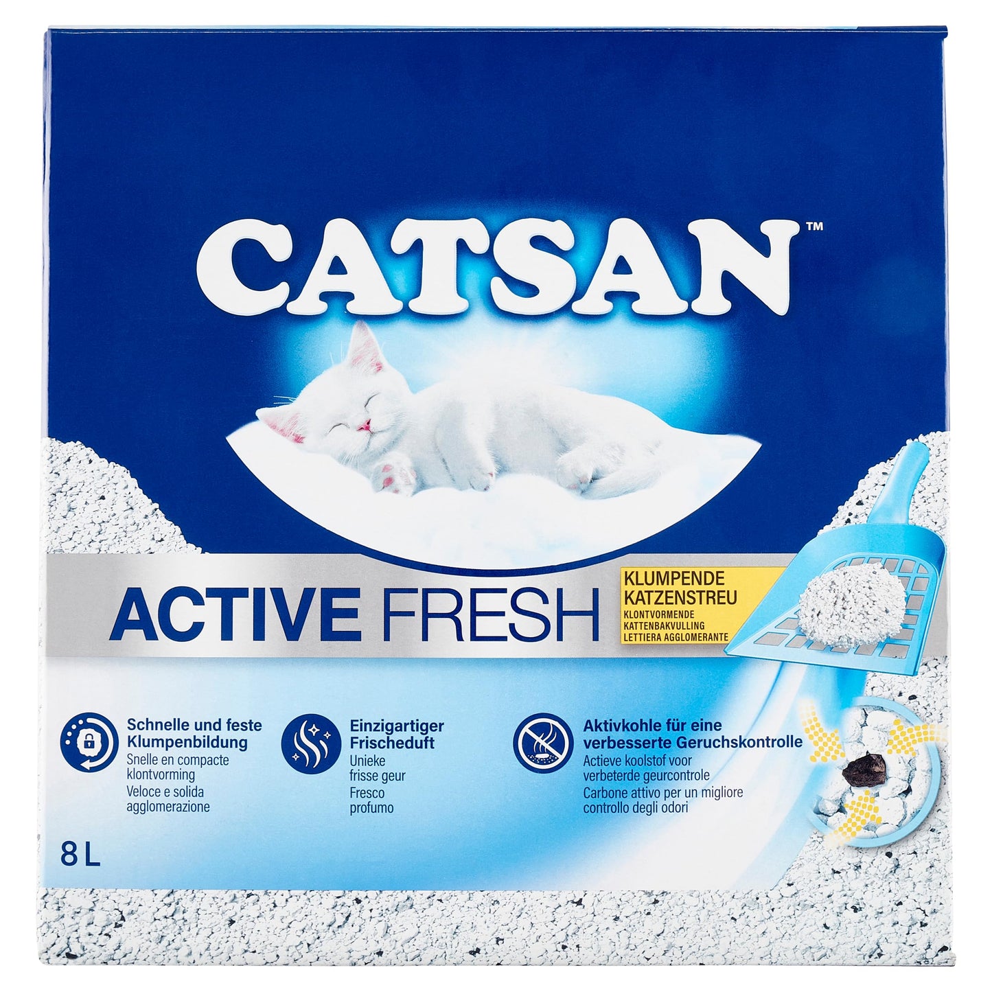 Kaķu pakaiši Catsan Active Fresh, dabīgais māls ar aktivēto ogli, efektīva smaku un mitruma saistīšana, 8 L