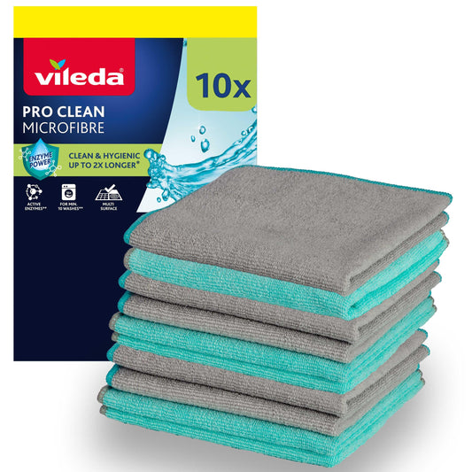 Mikrošķiedras tīrīšanas drānas ar aktīvajiem enzīmiem, Vileda Pro Clean, 10 gab. iepakojums