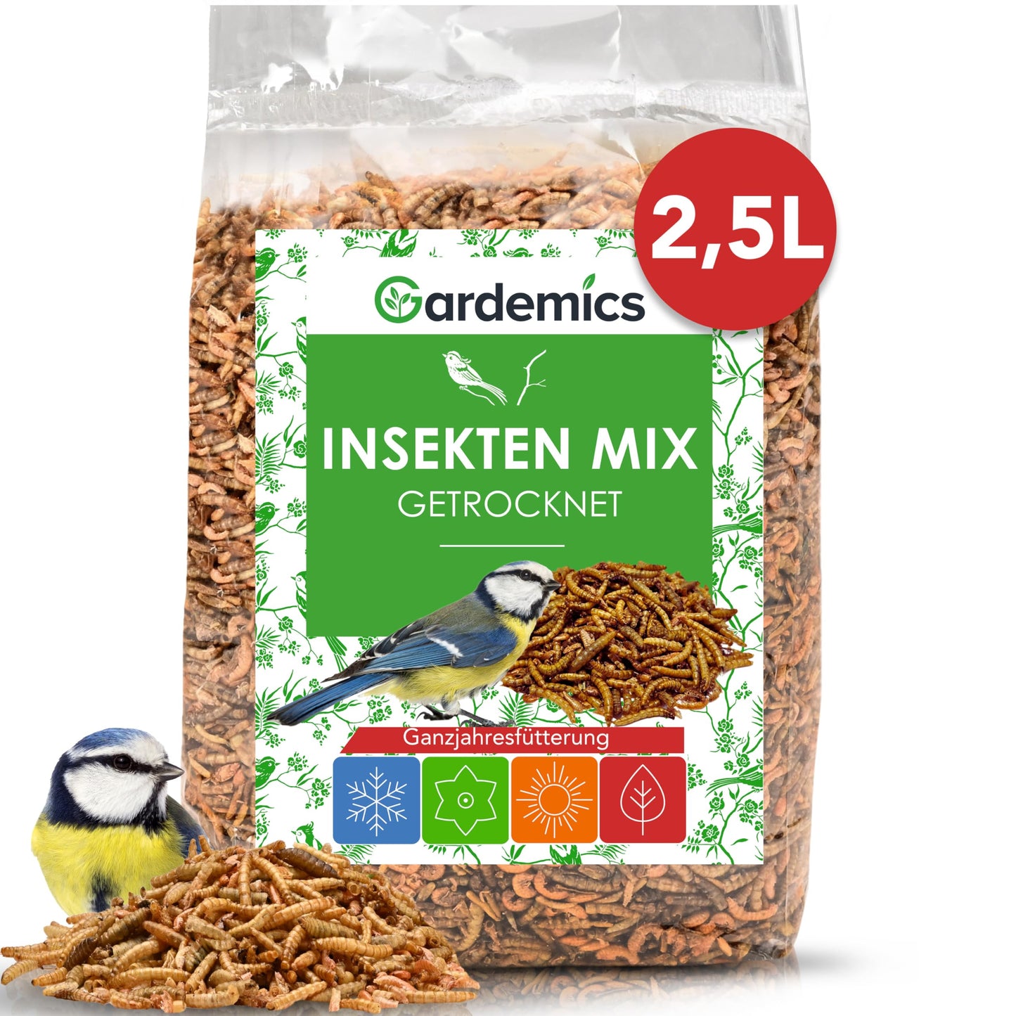 Premium kukaiņu maisījums 500 g Gardemics ar miltu tārpiem, gammarus un kāpuriem