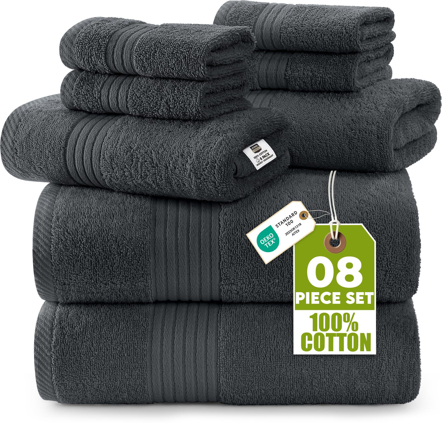 Dvieļu komplekts Utopia Towels, 8 daļas, 100% kokvilna, pelēks