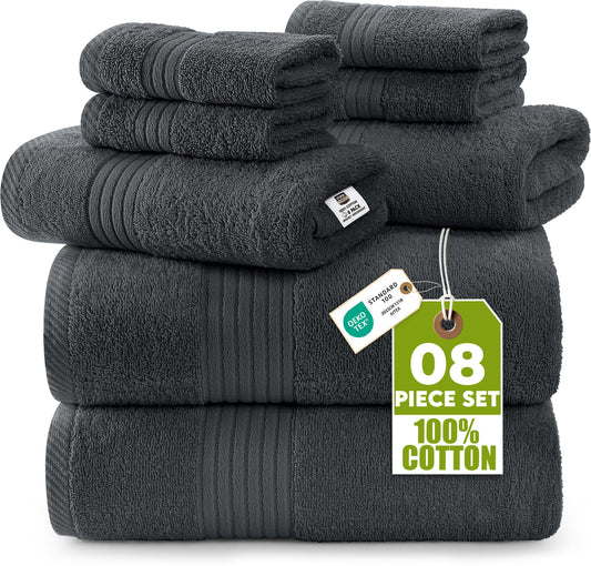 Dvieļu komplekts Utopia Towels, 8 daļas, 100% kokvilna, pelēks