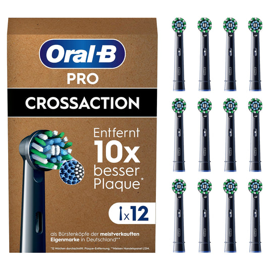 Oral-B Pro CrossAction uzgaļi — ORIĢINĀLA zobu birstes uzgaļa elektriskajai Oral-B Pro zobu birstei — rezerves birstes izcilai zobu tīrīšanai — Melns, 12 gab.