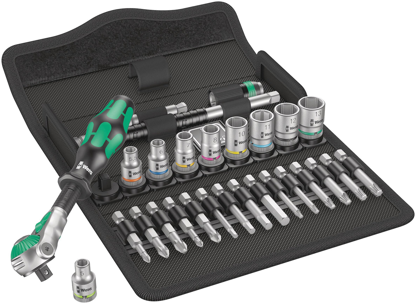 Wera Zyklop Speed kloķatslēgu komplekts 8100 SA 6, 1/4 collu piedziņa, metrisks, sudraba, 28 daļas, 05004016001