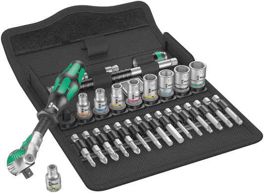 Wera Zyklop Speed kloķatslēgu komplekts 8100 SA 6, 1/4 collu piedziņa, metrisks, sudraba, 28 daļas, 05004016001