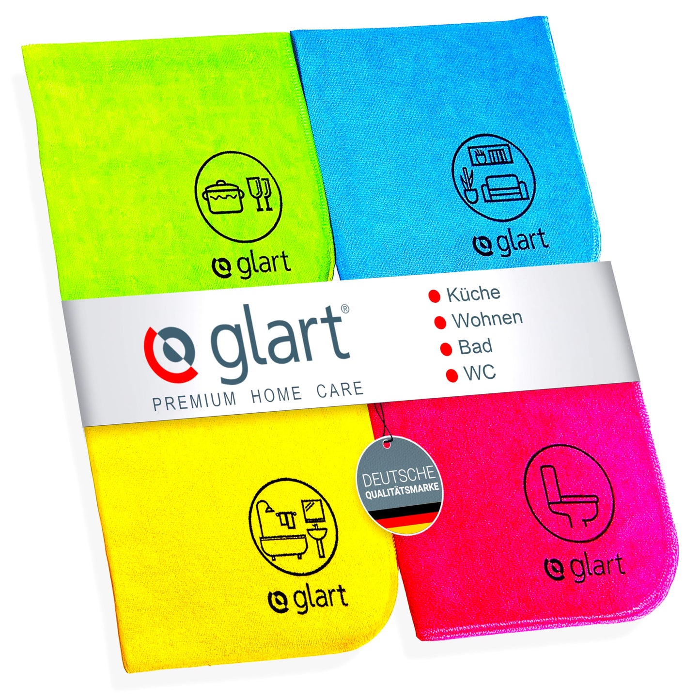 Glart 4444 mikrošķiedras lupatiņu komplekts, 4 tīrīšanas lupatiņas 40×40 cm virtuvei, vannas istabai un mājai