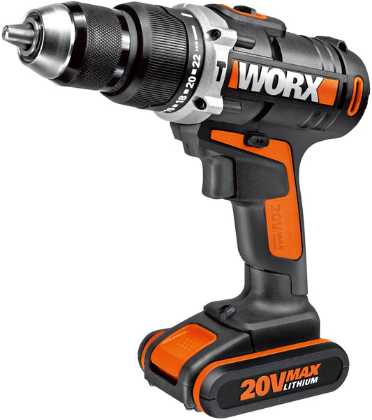 WORX WX372.1 - 20V triecienurbjmašīna ar 50Nm, 2 ātrumu, LED gaismu, akumulatoru, lādētāju un koferi.