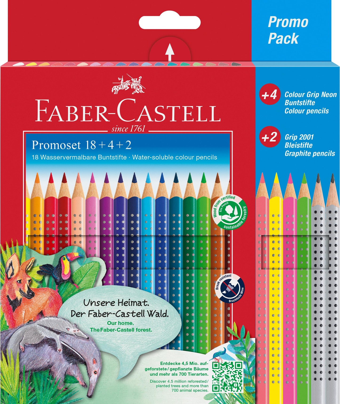 Krāsainie zīmuļi Faber-Castell Colour Grip, 24 krāsu komplekts ar neona krāsām