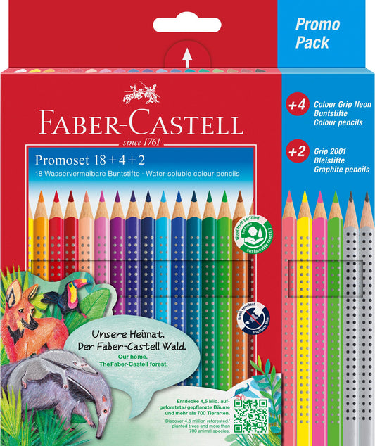 Krāsainie zīmuļi Faber-Castell Colour Grip, 24 krāsu komplekts ar neona krāsām