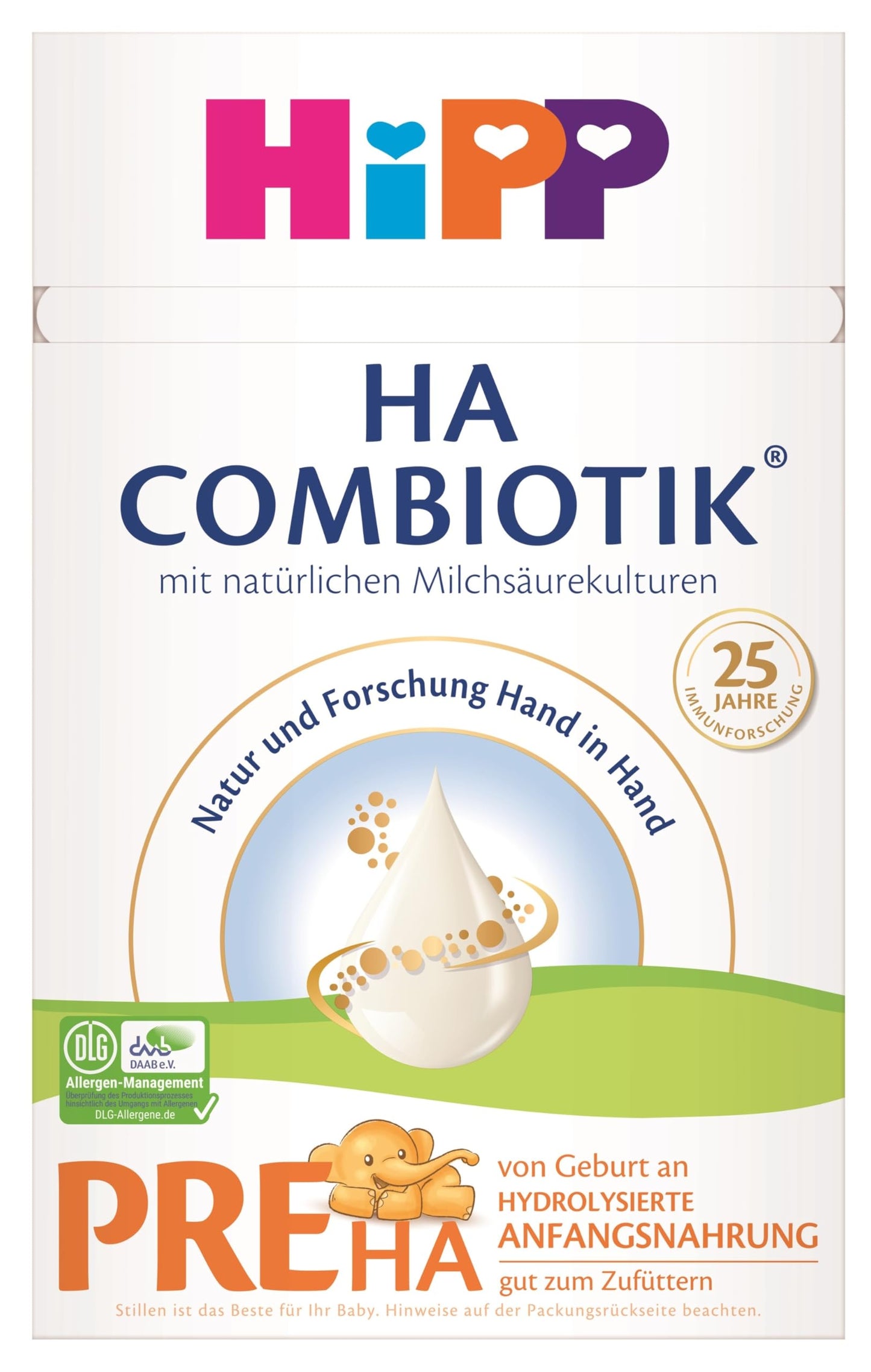 Zīdaiņu piena maisījums HiPP PRE HA Combiotik 4 x 600 g, hidrolizēts sākuma maisījums no dzimšanas, ar dabīgām pienskābajām kultūrām, jutīgai imūnsistēmai