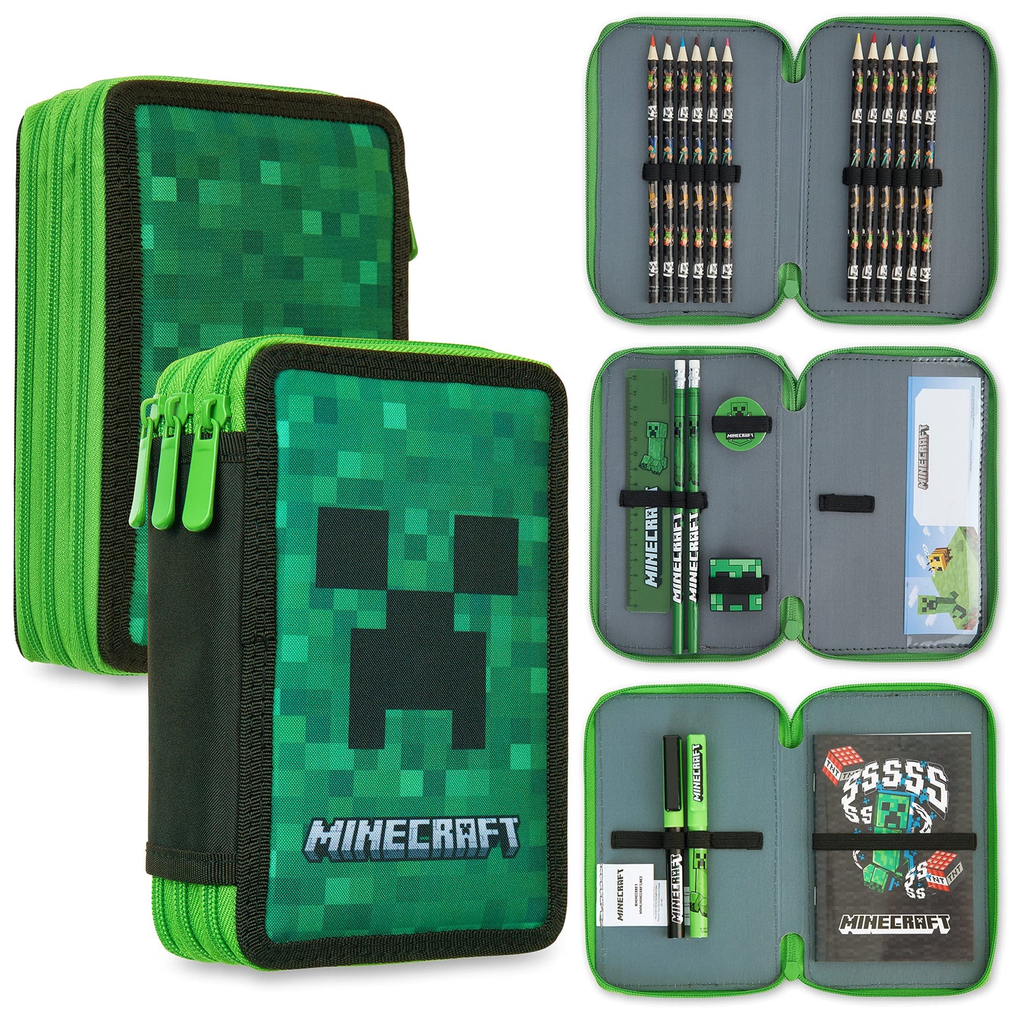 Minecraft penālis bērniem un pusaudžiem, pilns penālis ar Creeper motīvu, rakstāmpiederumi, dāvana gameriem, zaļš Creeper